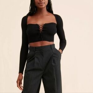 NWT Urban Outfitters Lace-up Black Ribbed Cropped Sweater/ Long Sleeve Top
